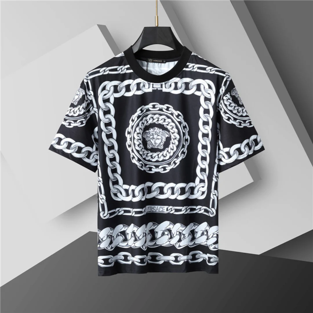 VS Medusa Chain Silk Twill Camp T-Shirt in Black - vs0000080 - Image 2