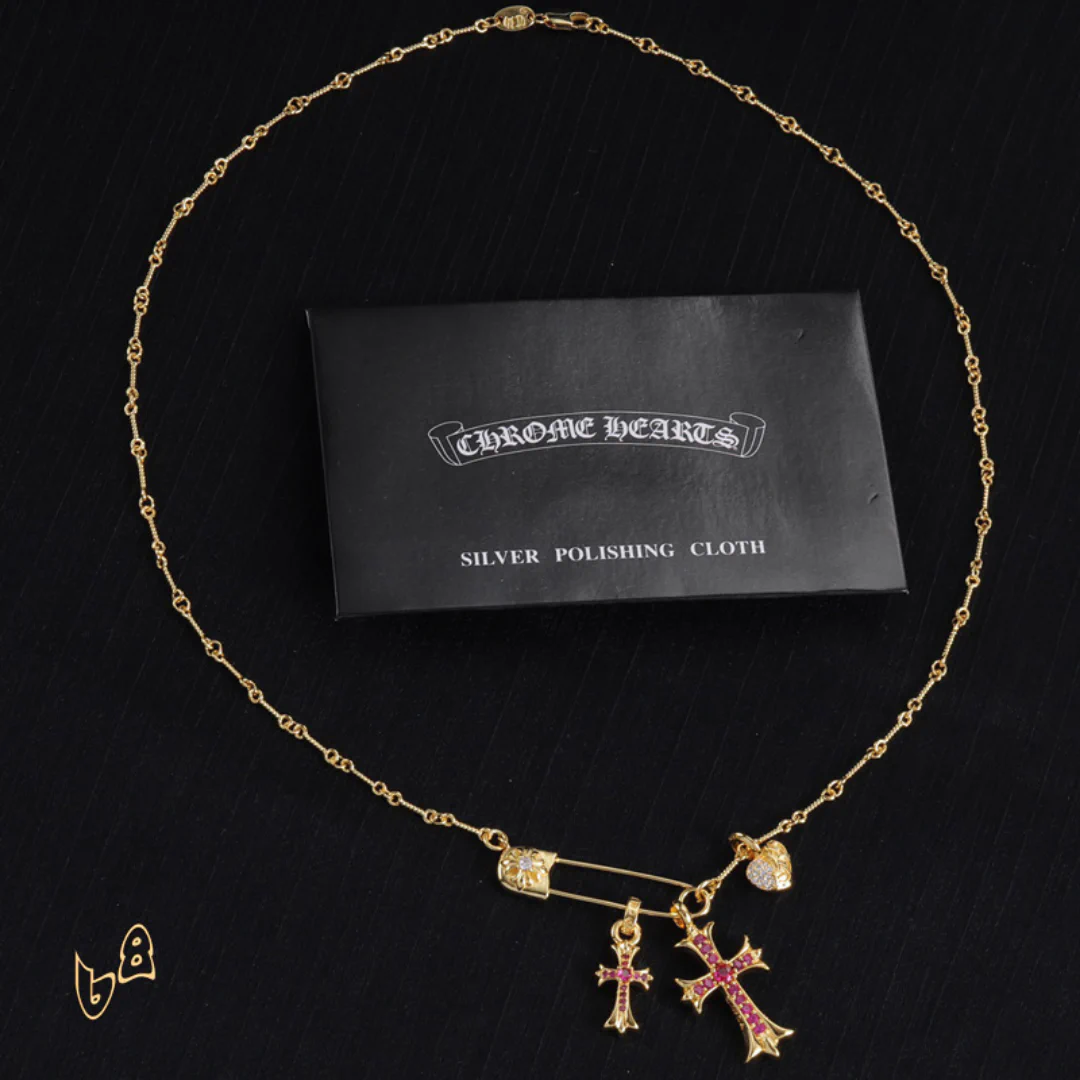 CH Cross & Heart Pin Pendant Necklace - CH0048 - Image 4