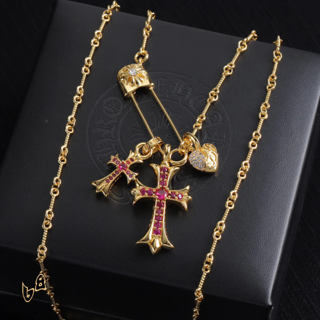 CH Cross & Heart Pin Pendant Necklace - CH0048 - Image 3