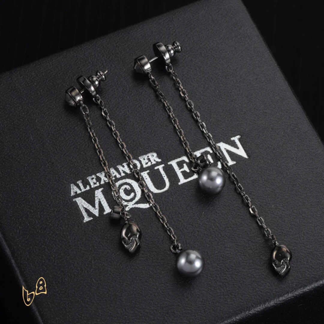 McQueen Silver Chain Skull Drop Earrings - MCQ0022 - Image 2