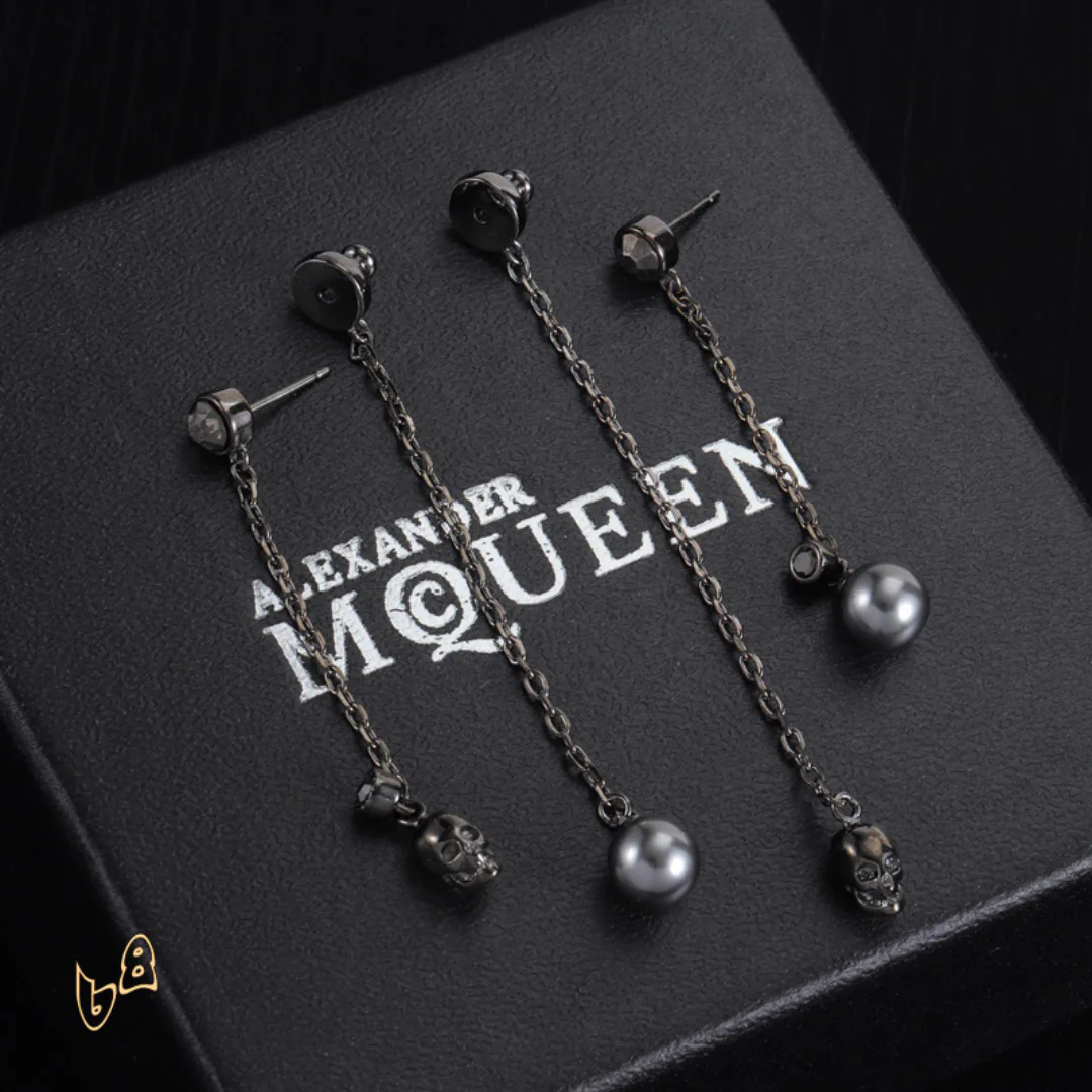 McQueen Silver Chain Skull Drop Earrings - MCQ0022 - Image 5