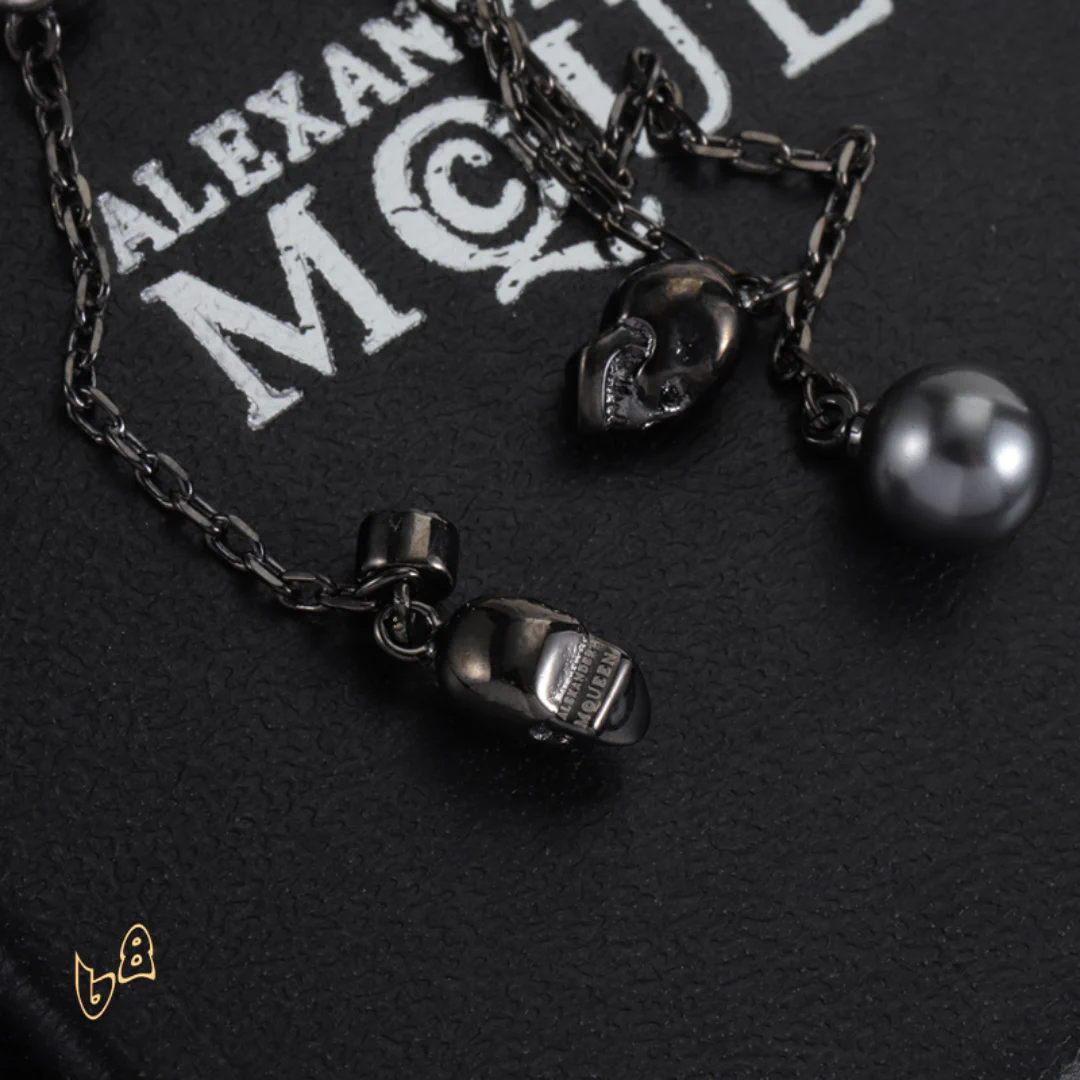 McQueen Silver Chain Skull Drop Earrings - MCQ0022 - Image 4