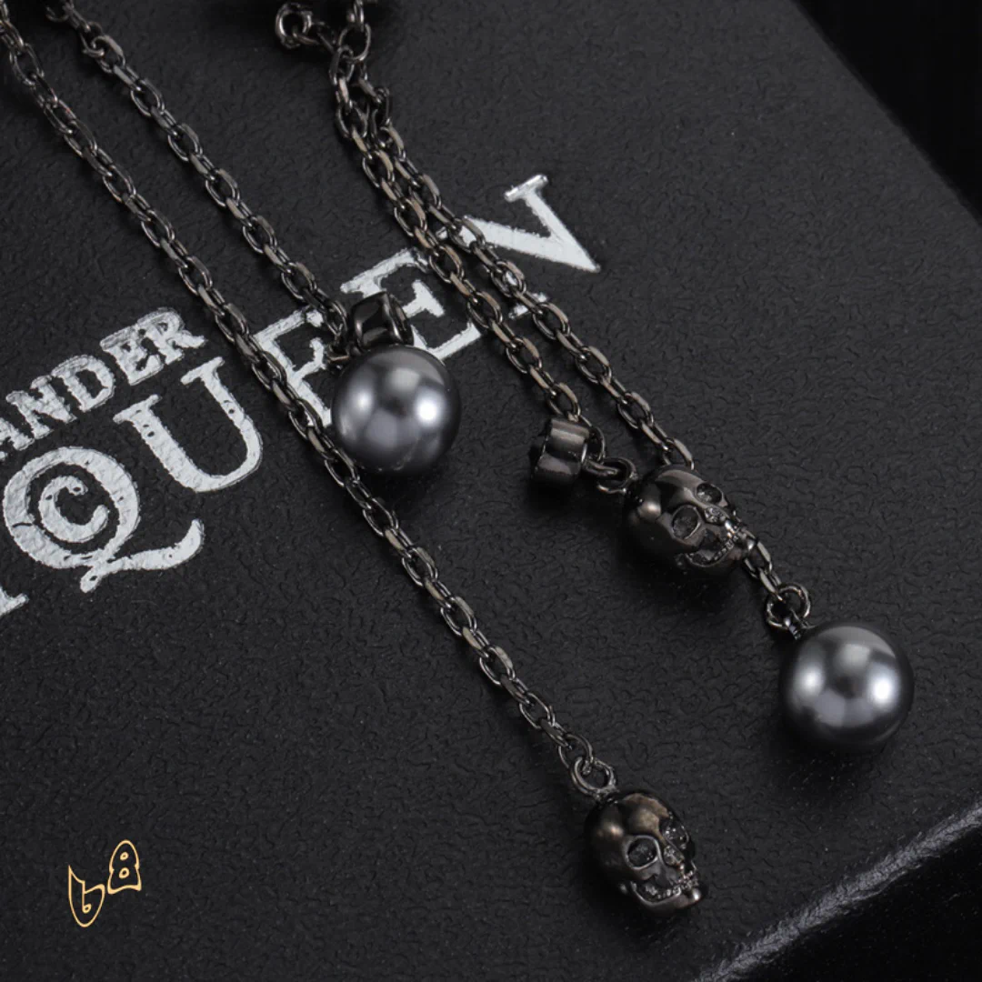 McQueen Silver Chain Skull Drop Earrings - MCQ0022 - Image 3