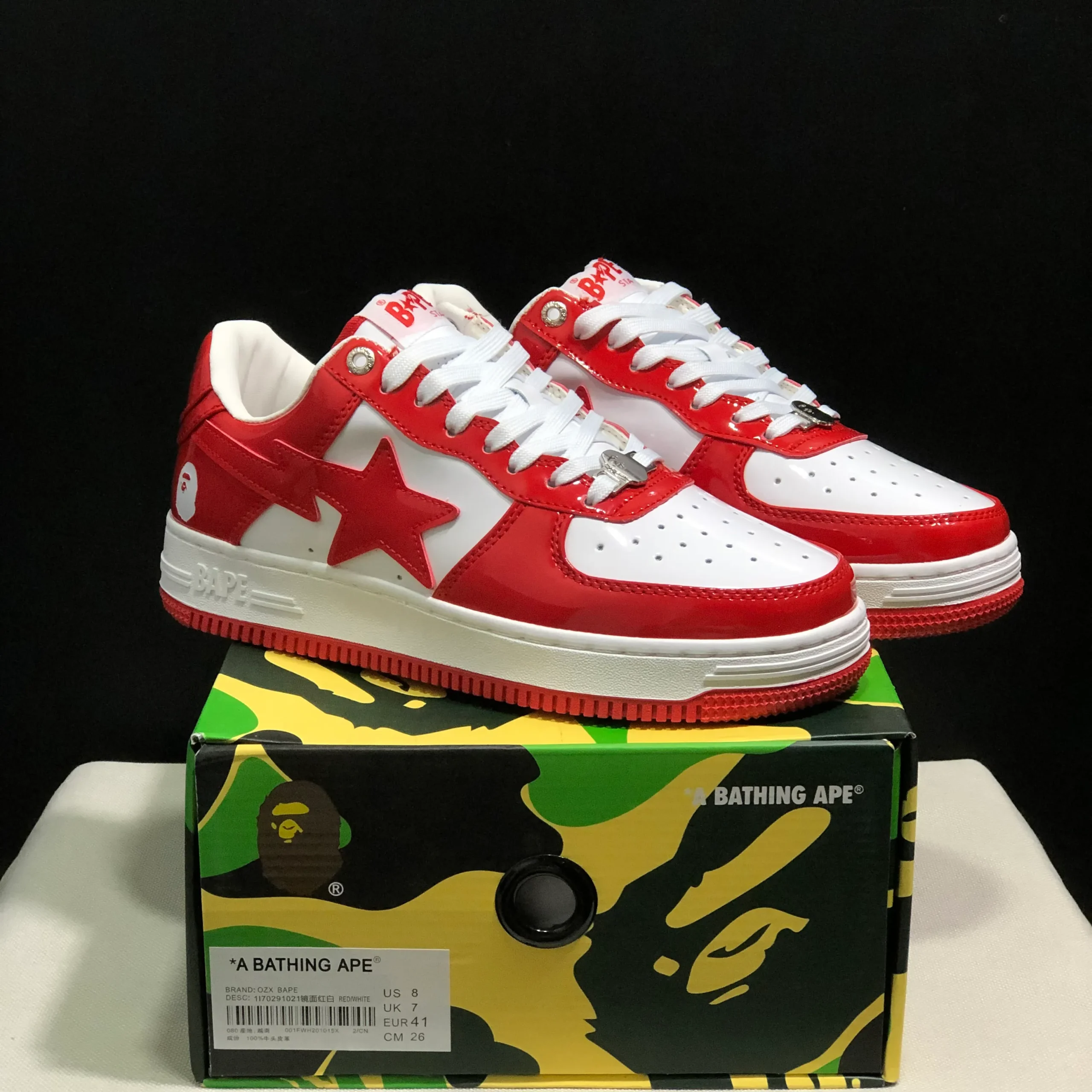 A Bathing Ape Bape Sta Patent Leather White Red (2023) Shoes Sneakers - nk0005516 - Image 5